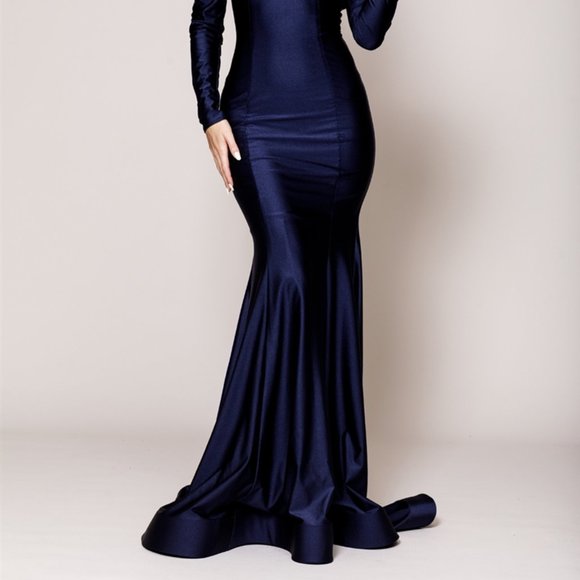 Straight Neck Off Shoulder Evening Dress AC380 - Picture 2 of 4
